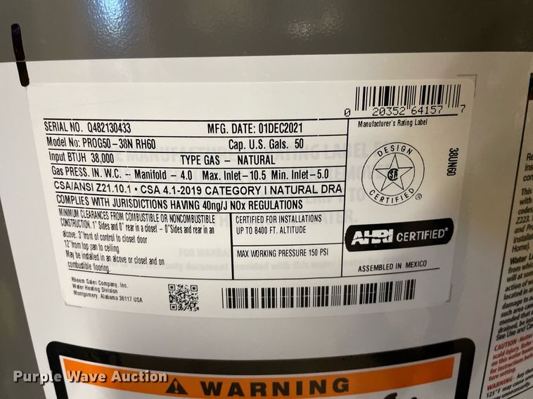 image for item NY9586 (3) Rheem PROG50-38N NH60 hot water heaters