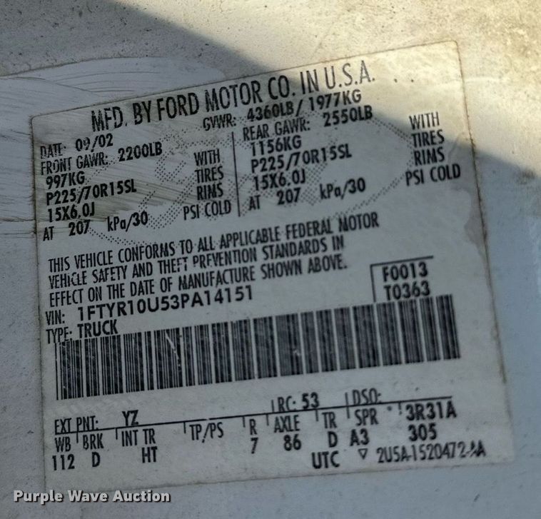 image for item OC9104 2003 Ford Ranger  pickup truck