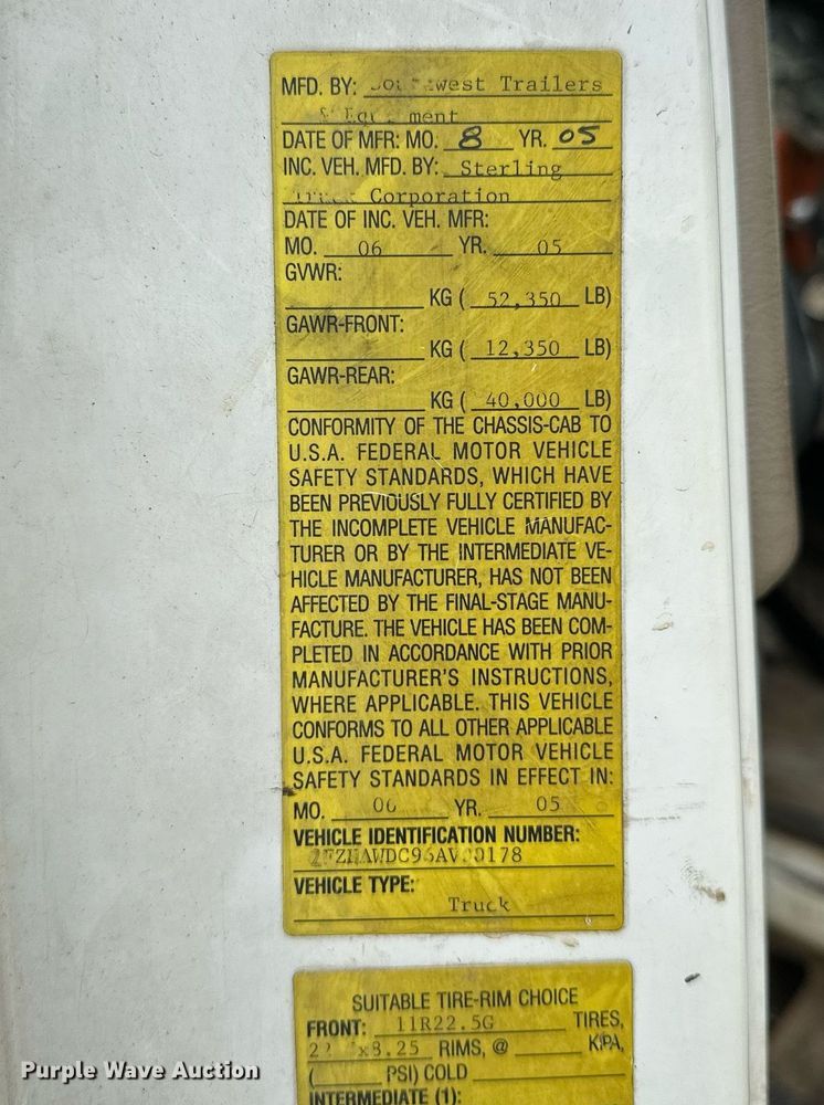 image for item OG9137 2006 Sterling L8500  dump truck