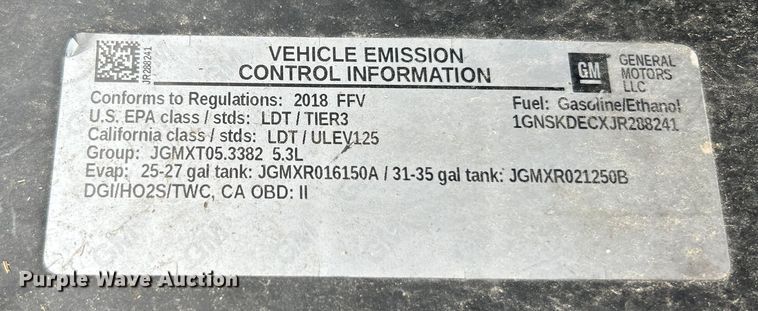 image for item OK9725 2018 Chevrolet Tahoe Police  SUV