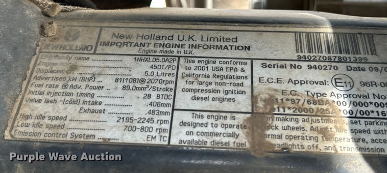 image for item OK9727 2001 New Holland TS110  MFWD tractor