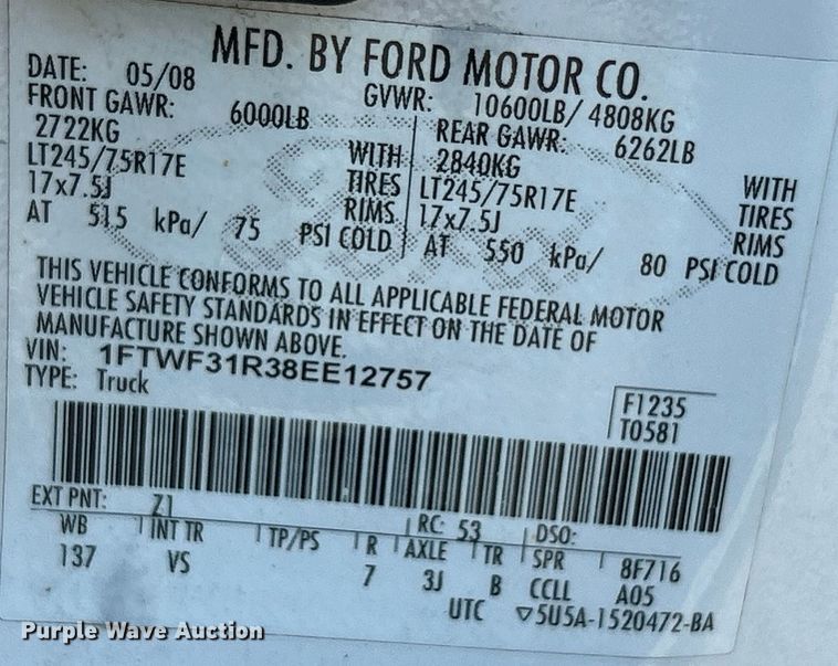 image for item OK9747 2008 Ford F350 Super Duty XL  pickup truck