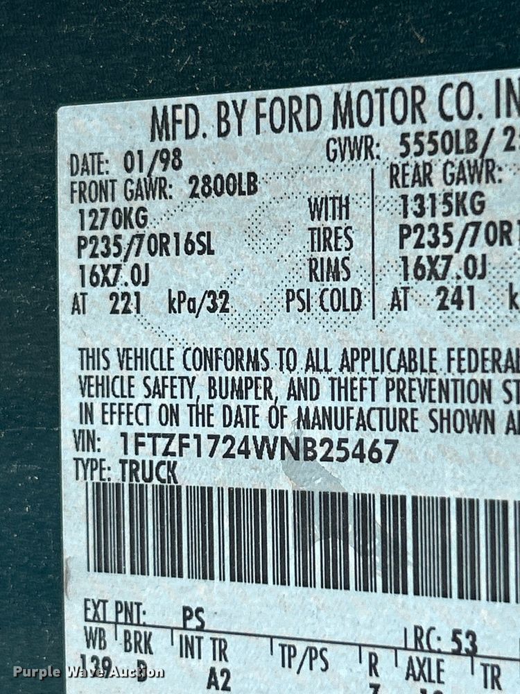 image for item OK9751 1998 Ford F150  pickup truck