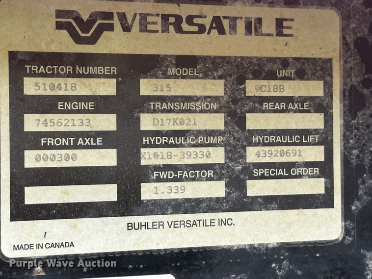 image for item DM2572 2020 Versatile 315  MFWD tractor