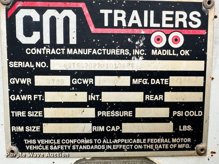 image for item DM2574 1994 CM  livestock trailer