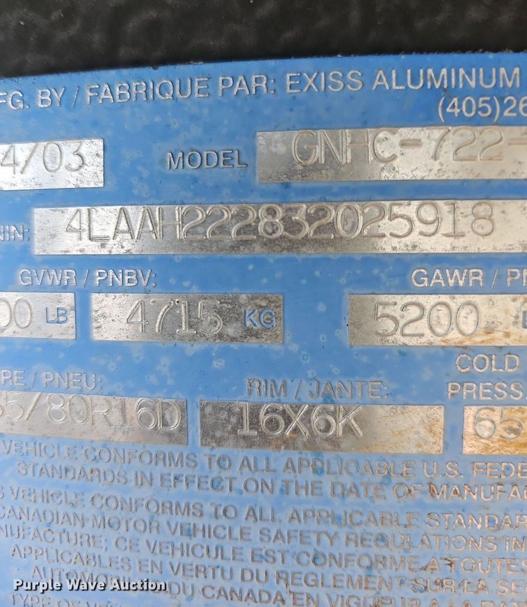 image for item DN8622 2003 Exiss Limited GNHC722T  horse trailer