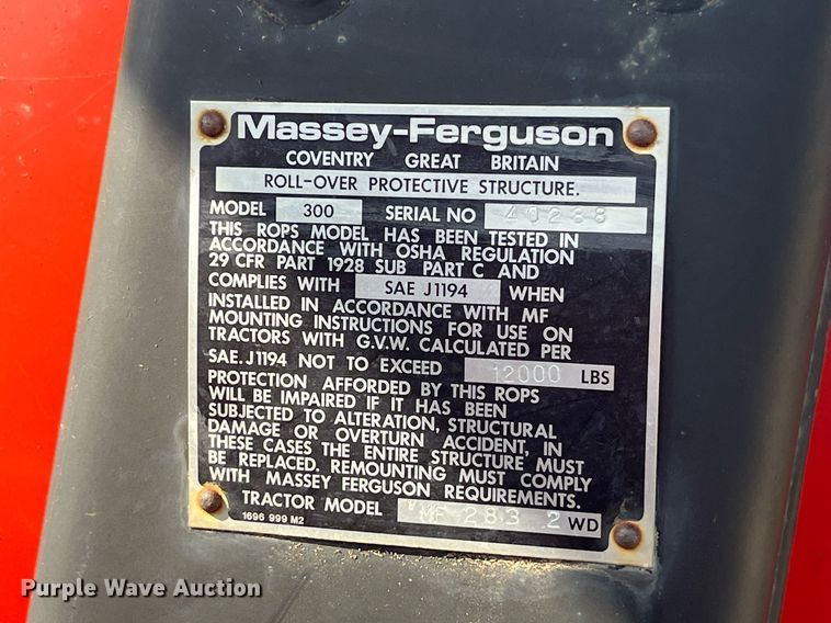 image for item MG9370 1996 Massey Ferguson 283  tractor