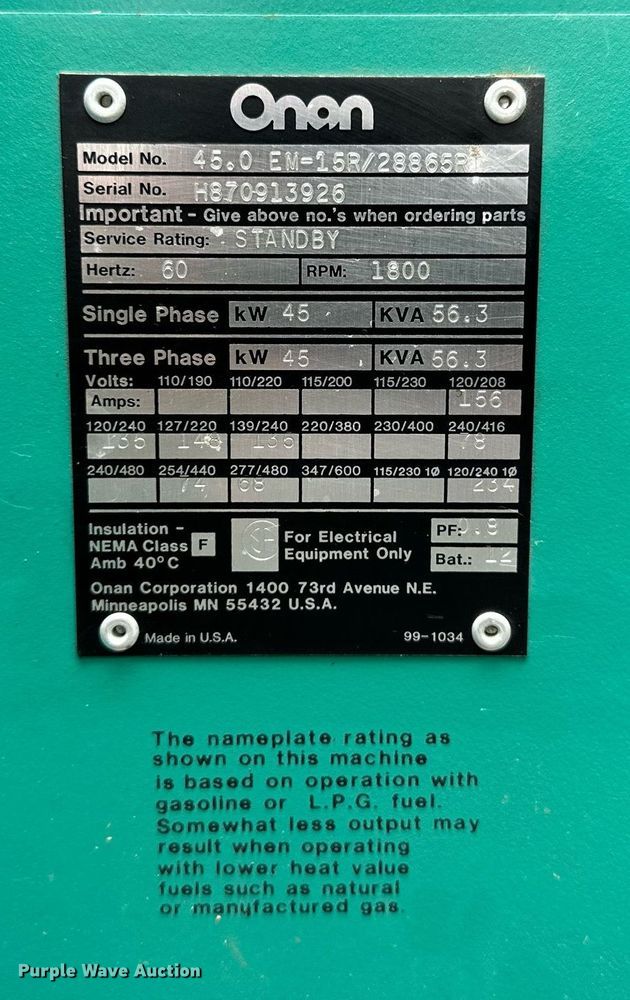 image for item NP9918 (2) Onan Generators