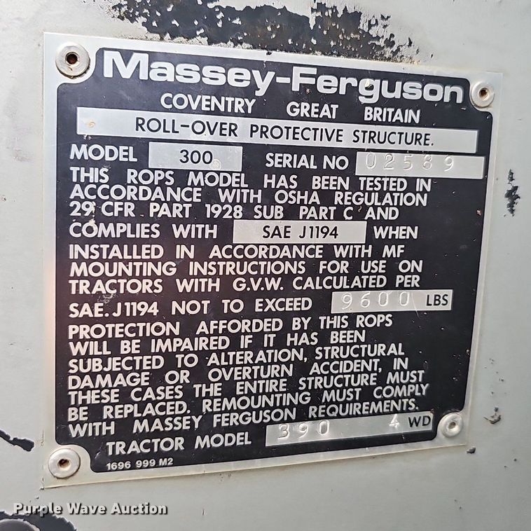 image for item NT9795 1994 Massey Ferguson 390  MFWD tractor