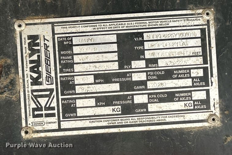 image for item DI7923 2000 Kalyn Siebert KDP80  drop deck trailer