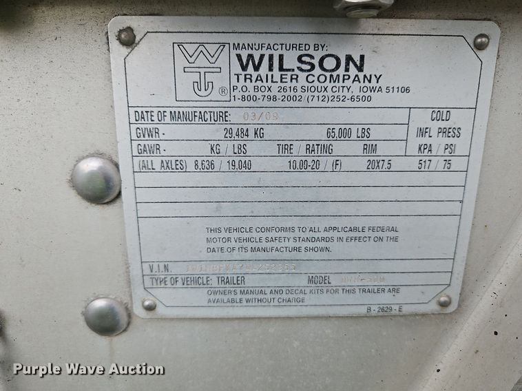image for item DQ1808 2010 Wilson Trailers DWH-500  grain trailer