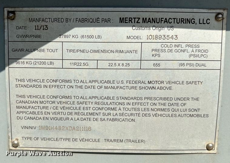 image for item DQ2125 2013 Mertz 101893543  sand silo trailer