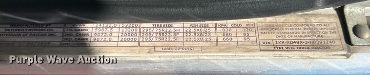 image for item KM9855 2017 Peterbilt 389  semi truck