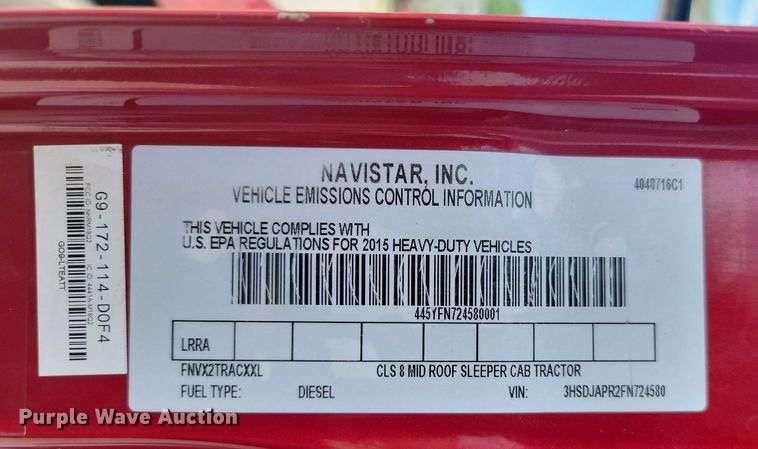 image for item LQ9057 2015 International ProStar  semi truck