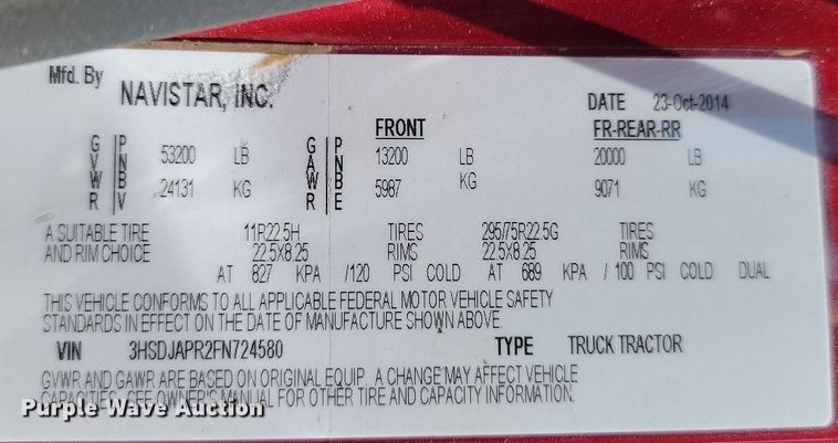 image for item LQ9057 2015 International ProStar  semi truck