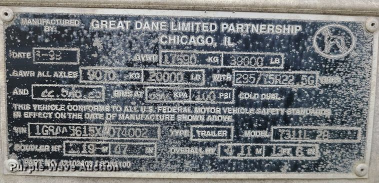 image for item MG9580 1999 Great Dane  dry van trailer