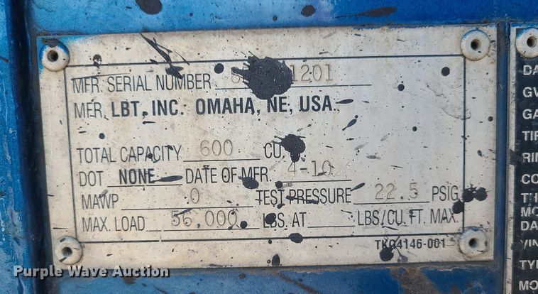 image for item MG9611 2011 LBT Inc HEB-HA2-J600X1  tank trailer