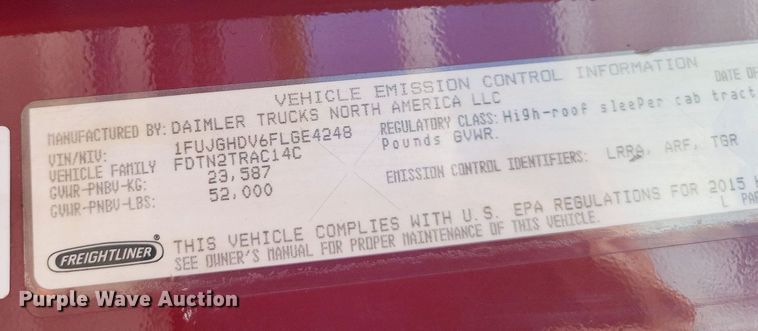 image for item MO9683 2015 Freightliner Cascadia 113  semi truck
