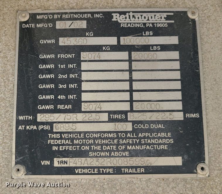 image for item MO9920 2002 Reitnouer  flatbed trailer