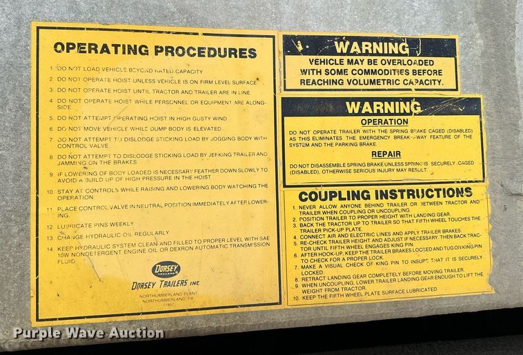 image for item MQ9298 1986 Dorsey  end dump trailer