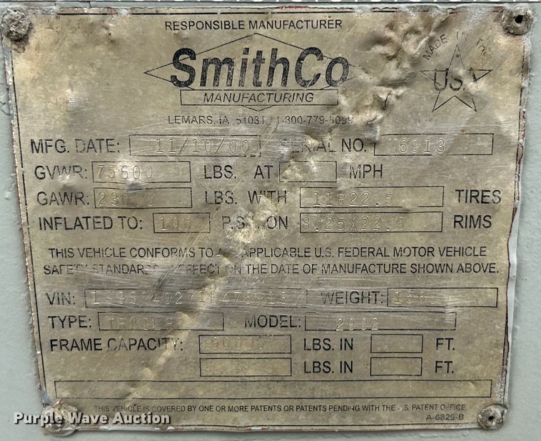 image for item OK9726 2001 SmithCo Manufacturing 2002  side dump trailer