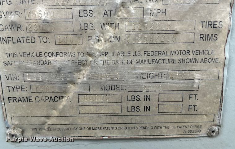 image for item OK9726 2001 SmithCo Manufacturing 2002  side dump trailer