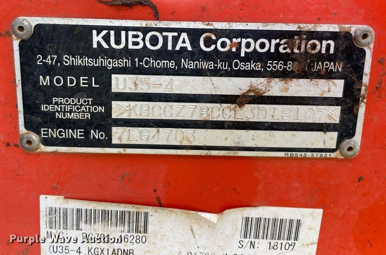 image for item DM0322 2020 Kubota  U35-4 mini excavator