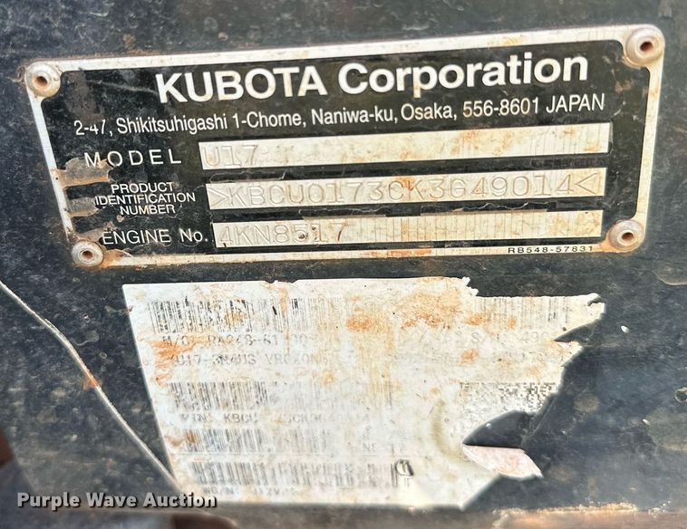 image for item DM0323 2019 Kubota  U17 mini excavator