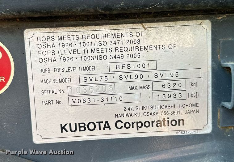 image for item DM0324 2019 Kubota  SVL75-2 tracked skid steer loader