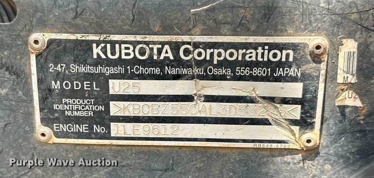 image for item DM0325 2020 Kubota  U25  mini excavator