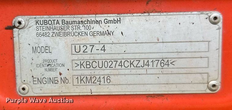 image for item DM0326 2019 Kubota  U27-4 mini excavator