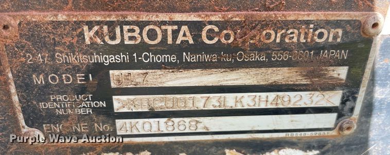 image for item DM0327 2019 Kubota  U17 mini excavator