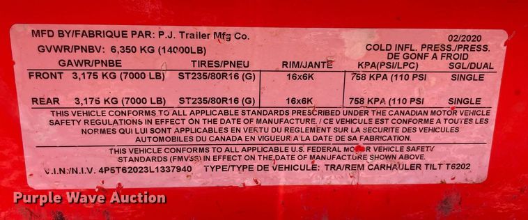 image for item DM0333 2020 PJ tilt deck utility trailer