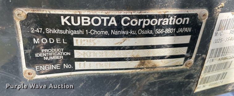 image for item DM0348 2020 Kubota U25 mini excavator