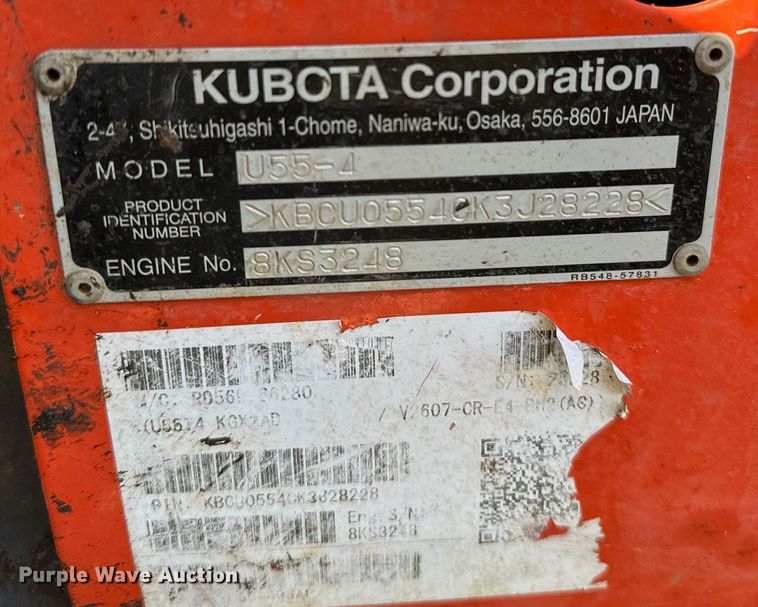 image for item DM0365 2020 Kubota U55-4 mini excavator
