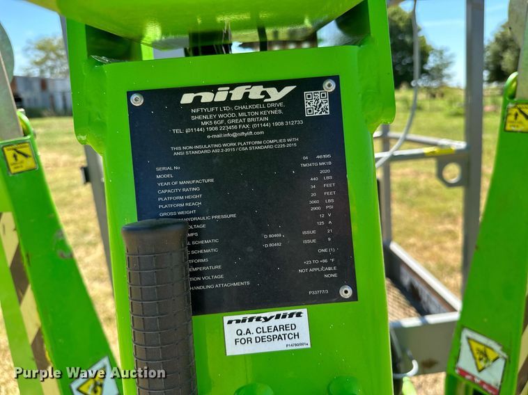 image for item DP3169 2020 Niftylift  TM34TG MK1B boom lift