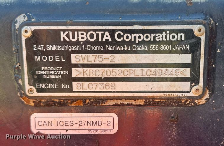 image for item DP3170 2020 Kubota SVL 75-2 tracked skid steer loader