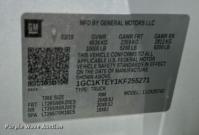 image for item DP3171 2019 Chevrolet  Silverado 2500HD  Crew Cab pickup truck