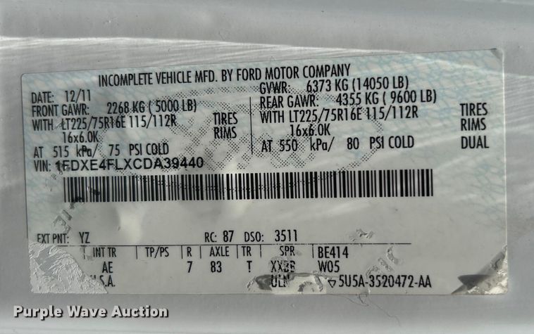 image for item DH7337 2012 Ford E450 Super Duty  box truck