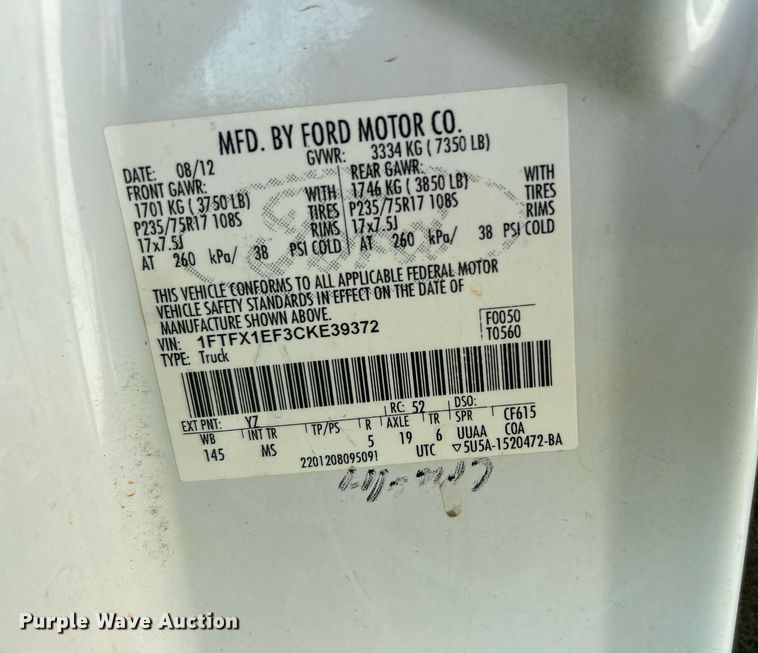 image for item DI7936 2012 Ford F150  SuperCab pickup truck