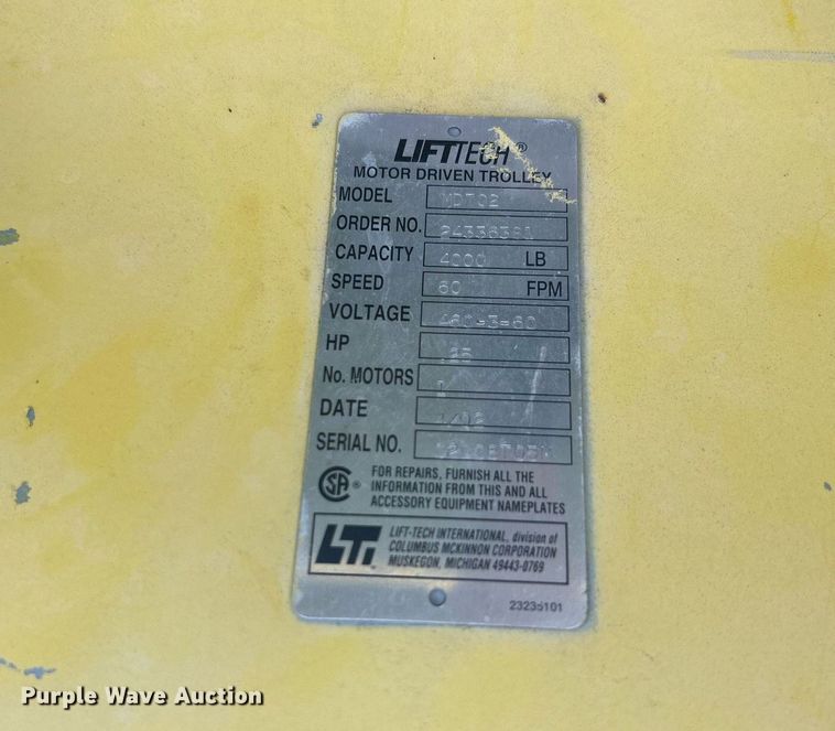 image for item DI7952 Gaffey 2 Ton  overhead crane