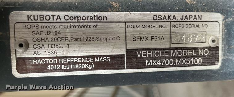 image for item DI8741 2011 Kubota MX4700  tractor