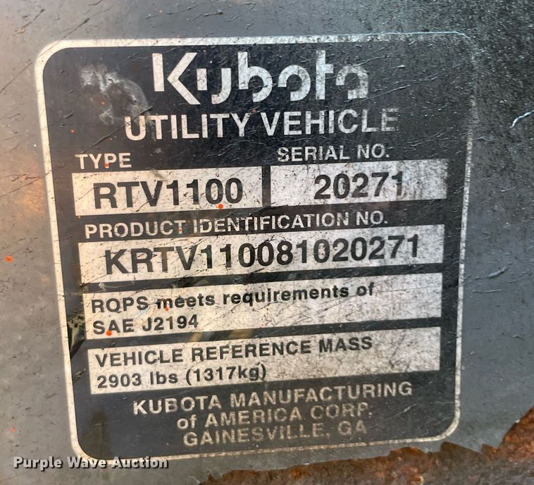 image for item DL3867 2008 Kubota RTV1100  utility vehicle