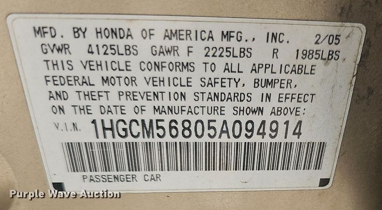 image for item DM1493 2005 Honda Accord EX