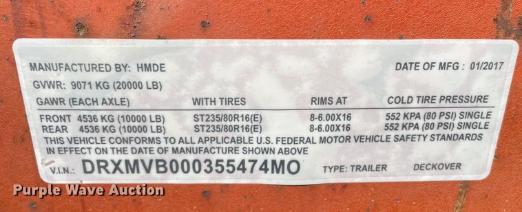 image for item DN4708 2017 Shop built  equipment trailer