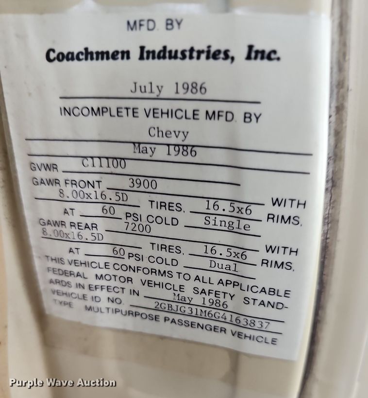 image for item DN8588 1987 Coachmen Crusader  RV