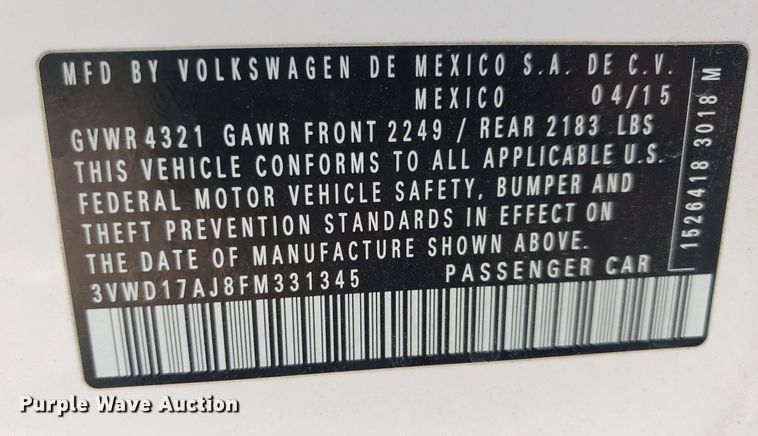 image for item DO2930 2015 Volkswagen Jetta