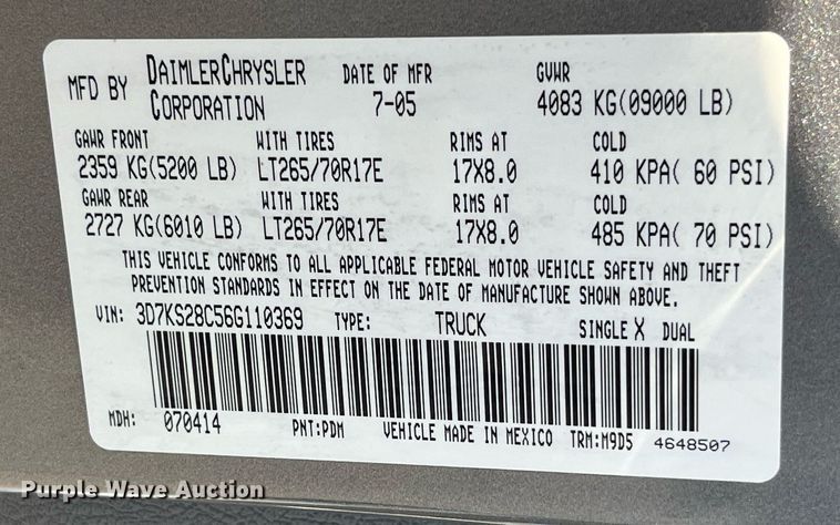 image for item DP0540 2006 Dodge Ram 2500 Big Horn  Quad Cab pickup truck