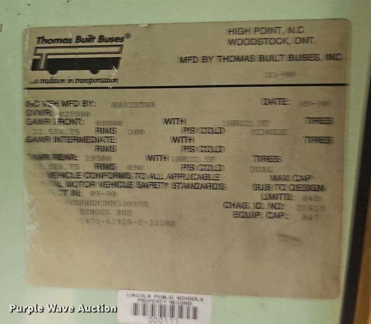 image for item DQ0118 1991 Thomas Built  school bus