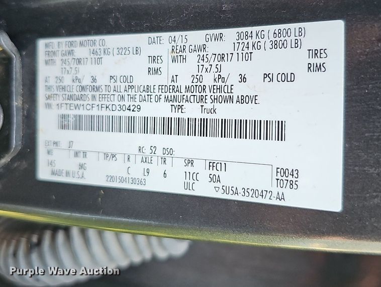 image for item DQ0120 2015 Ford F150 XLT  SuperCrew pickup truck